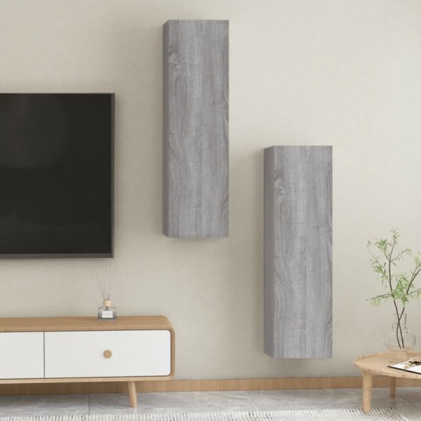 Wiszące szafki TV, 2 szt., szary dąb sonoma, 30,5x30x110 cm