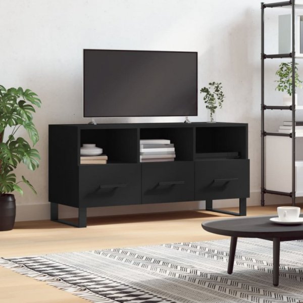 Szafka pod TV, czarna, 102x36x50 cm, materiał drewnopochodny