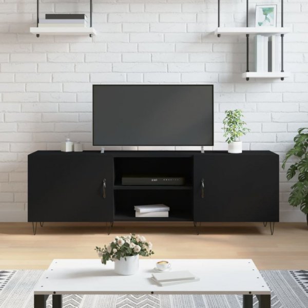 Szafka pod TV, czarna, 150x30x50 cm, materiał drewnopochodny