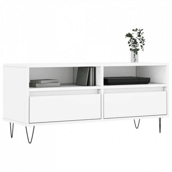Szafka pod TV, biała, 100x34,5x44,5 cm, materiał drewnopochodny