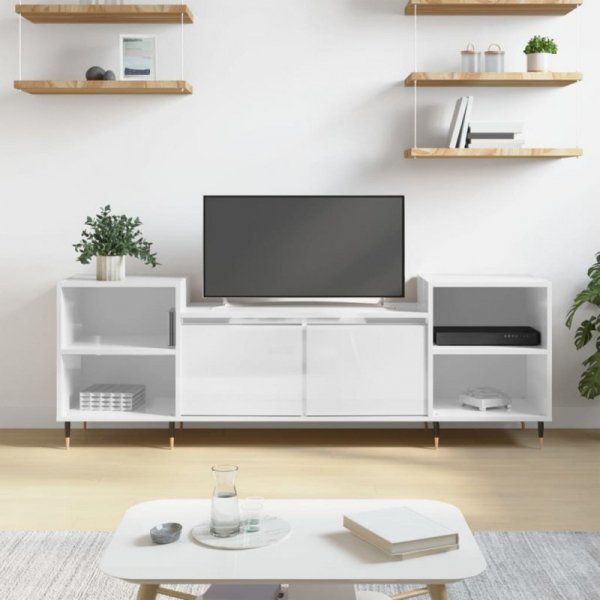 Szafka pod TV, wysoki połysk, biała, 160x35x55 cm