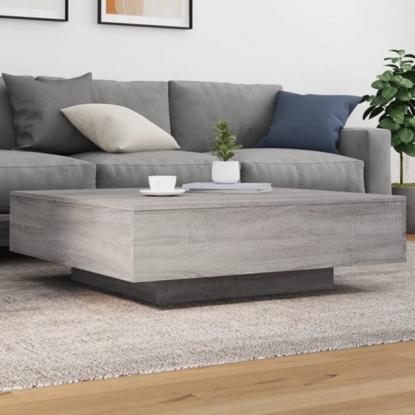 Stolik kawowy z LED, szary dąb sonoma, 100x100x30 cm