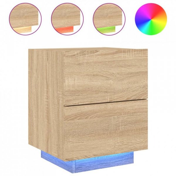 Szafki nocne z LED, 2 szt., dąb sonoma, materiał drewnopochodny