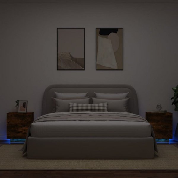 Szafki nocne z oświetleniem LED, 2 szt., przydymiony dąb