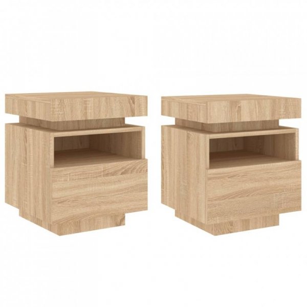 Szafki nocne z LED, 2 szt., dąb sonoma, 40x39x48,5 cm
