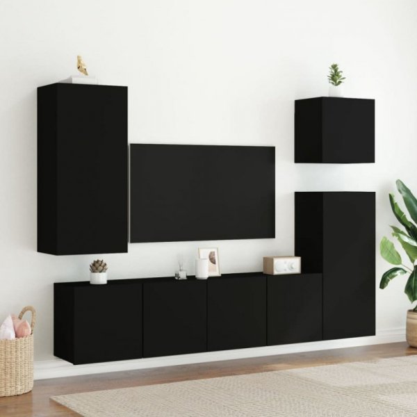 Ścienne szafki TV, 2 szt., czarne, 80x30x41 cm