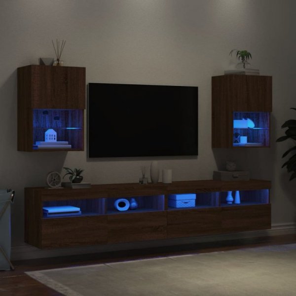 Szafki TV, z LED, 2 szt., brązowy dąb, 40,5x30x60 cm