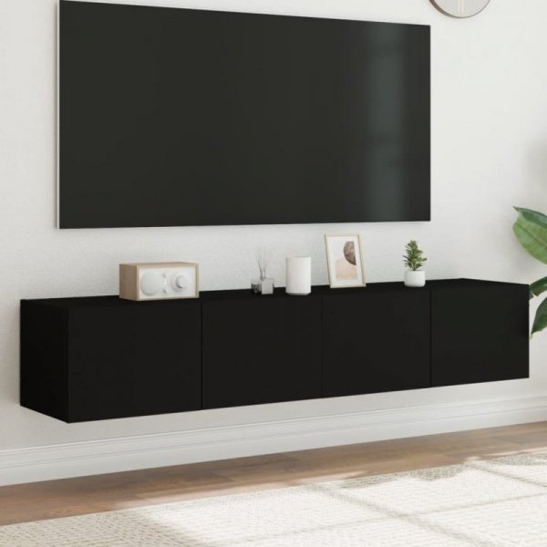 Ścienne szafki TV z LED, 2 szt., czarne, 80x35x31 cm