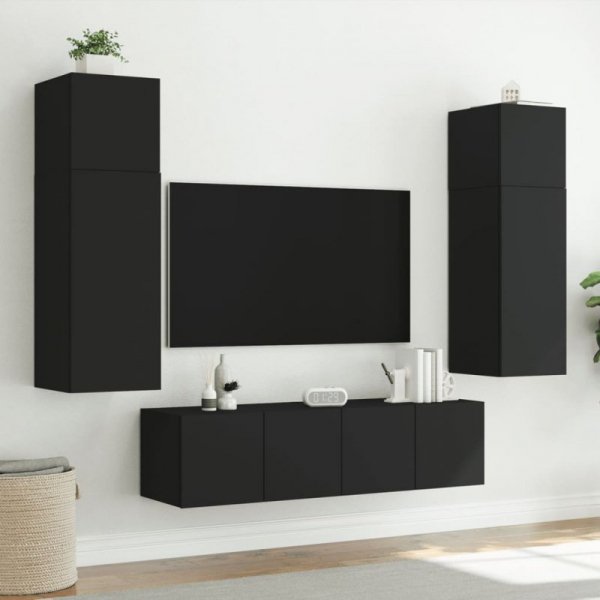 Ścienne szafki TV z LED, 2 szt., czarne, 80x35x31 cm