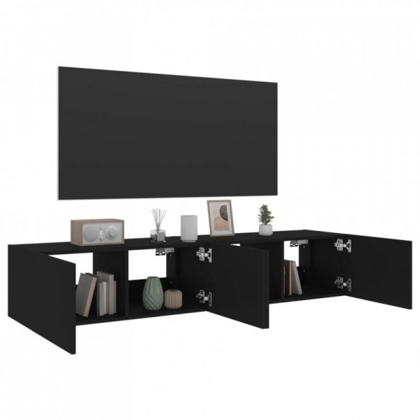 Ścienne szafki TV z LED, 2 szt., czarne, 80x35x31 cm