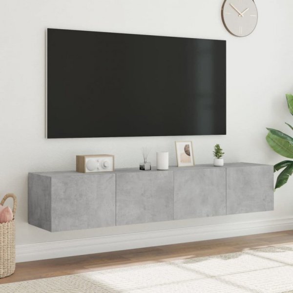 Ścienne szafki TV z LED, 2 szt., szarość betonu, 80x35x31 cm