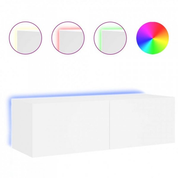 Ścienna szafka TV z LED, biała, 100x35x31 cm