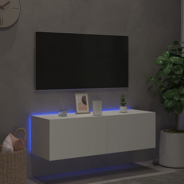 Ścienna szafka TV z LED, biała, 100x35x31 cm