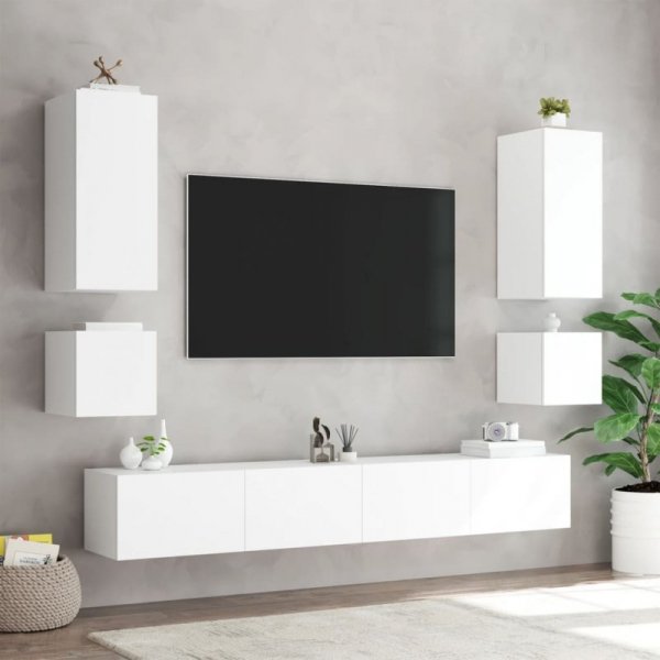 Ścienna szafka TV z LED, biała, 100x35x31 cm