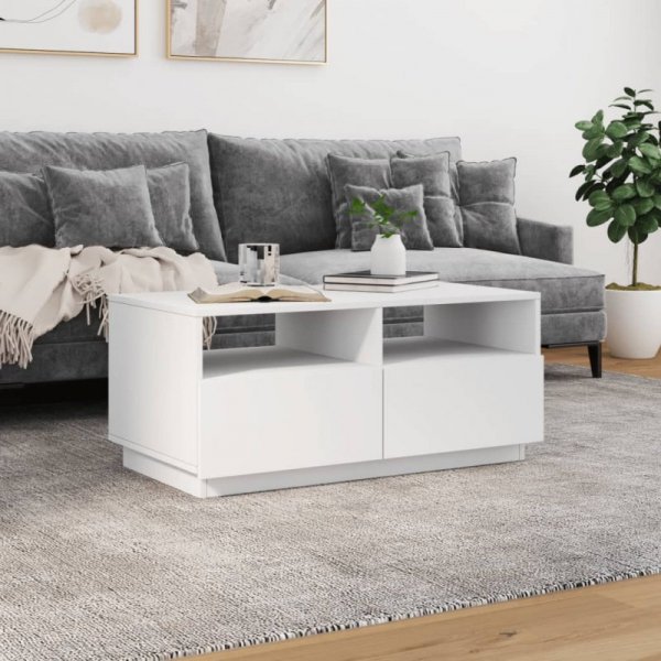 Stolik kawowy z podświetleniem LED, biały, 90x49x40 cm