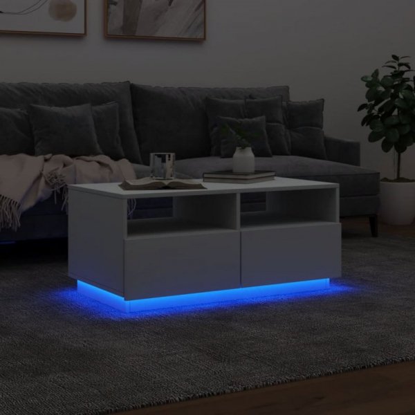 Stolik kawowy z podświetleniem LED, biały, 90x49x40 cm