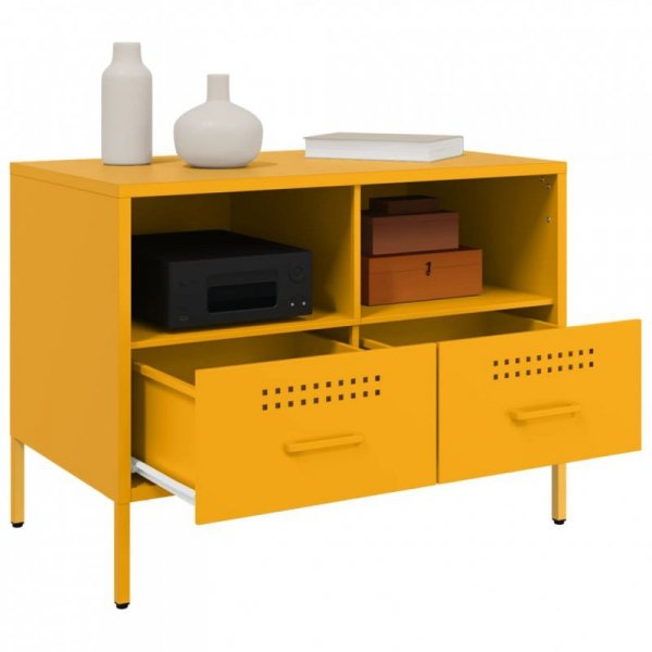 Szafki pod telewizor, 2 szt., musztardowe, 68x39x50,5 cm, stal