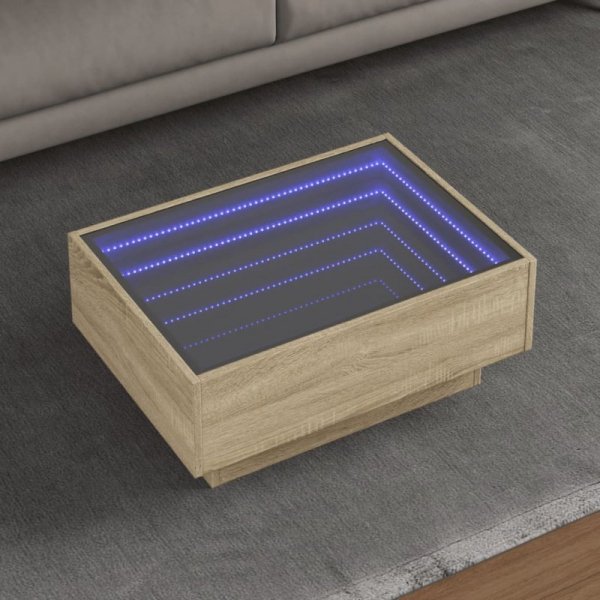 Stolik kawowy z LED, dąb sonoma, 70x50x30 cm