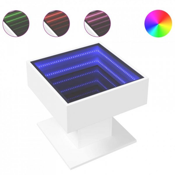 Stolik kawowy z LED, biały 50x50x45 cm, materiał drewnopochodny
