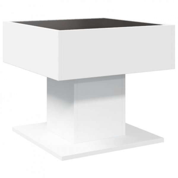 Stolik kawowy z LED, biały 50x50x45 cm, materiał drewnopochodny