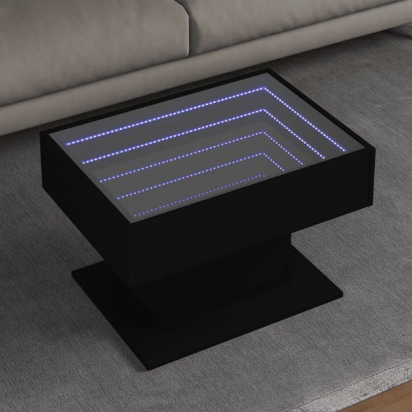 Stolik kawowy z LED, czarny, 70x50x45 cm