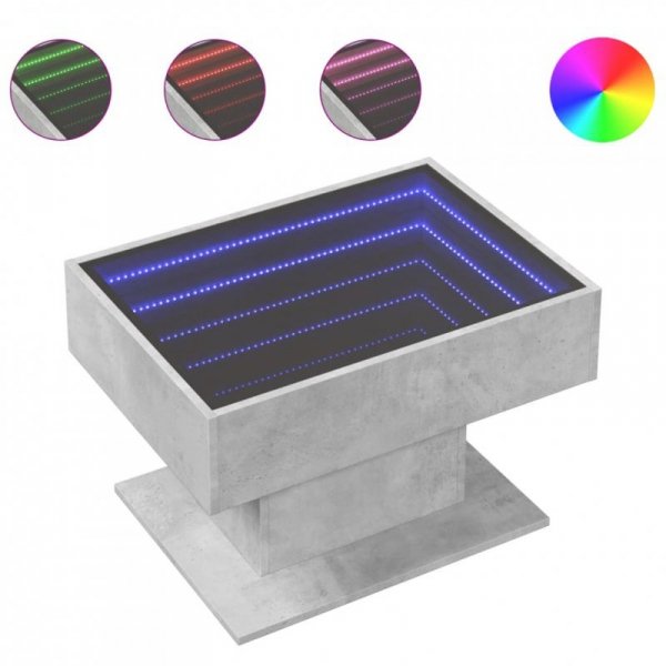 Stolik kawowy z LED, szarość betonu, 70x50x45 cm