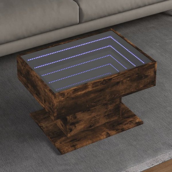Stolik kawowy z LED, przydymiony dąb, 70x50x45 cm