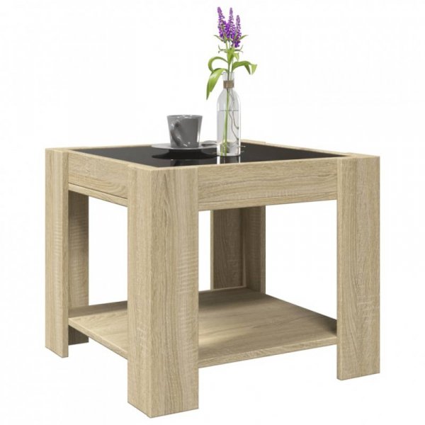 Stolik kawowy z LED, dąb sonoma, 53x53x45 cm