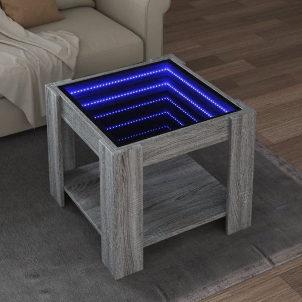 Stolik kawowy z LED, szary dąb sonoma, 53x53x45 cm