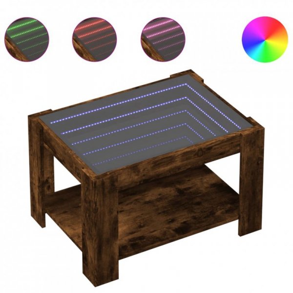 Stolik kawowy z LED, opalany dąb, 73x53x45 cm