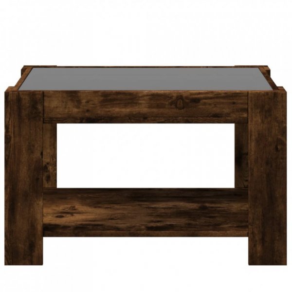 Stolik kawowy z LED, opalany dąb, 73x53x45 cm
