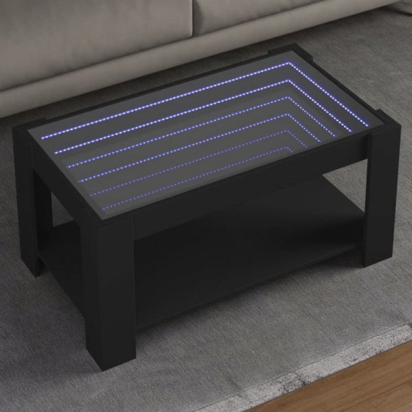 Stolik kawowy z LED czarny 93x53x45 cm, materiał drewnopochodny
