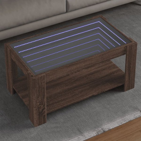 Stolik kawowy z LED, brązowy dąb, 93x53x45 cm