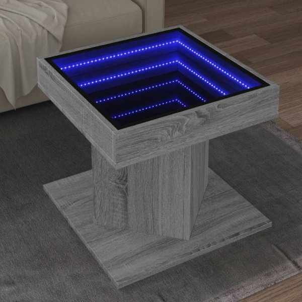Stolik kawowy z LED, szary dąb sonoma, 50x50x45 cm
