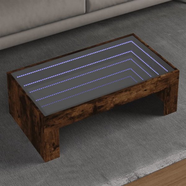Stolik kawowy z LED Infinity, przydymiony dąb, 90x50x30 cm