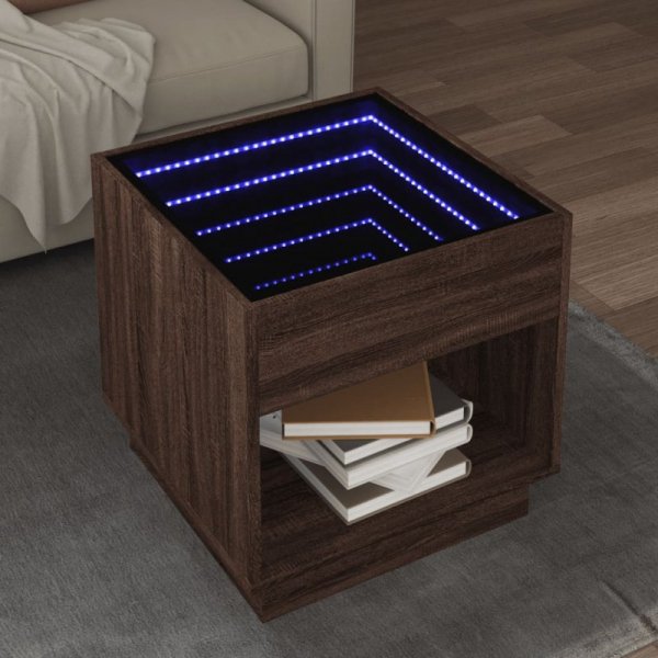 Stolik kawowy z LED Infinity, brązowy dąb, 50x50x50 cm