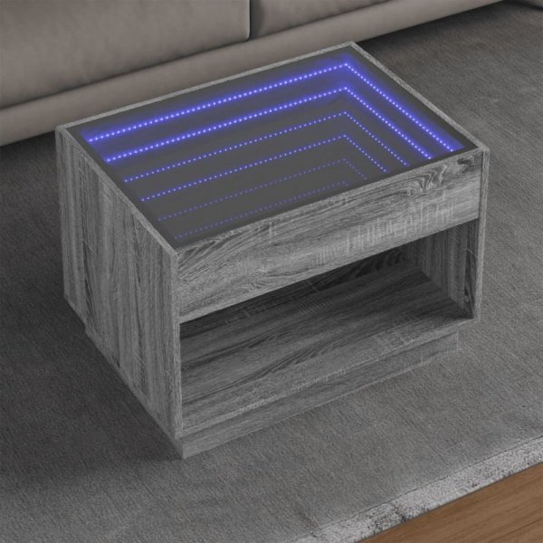 Stolik kawowy z LED Infinity, szary dąb sonoma, 70x50x50 cm