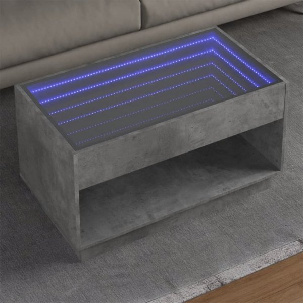 Stolik kawowy z LED Infinity, szarość betonu, 90x50x50 cm