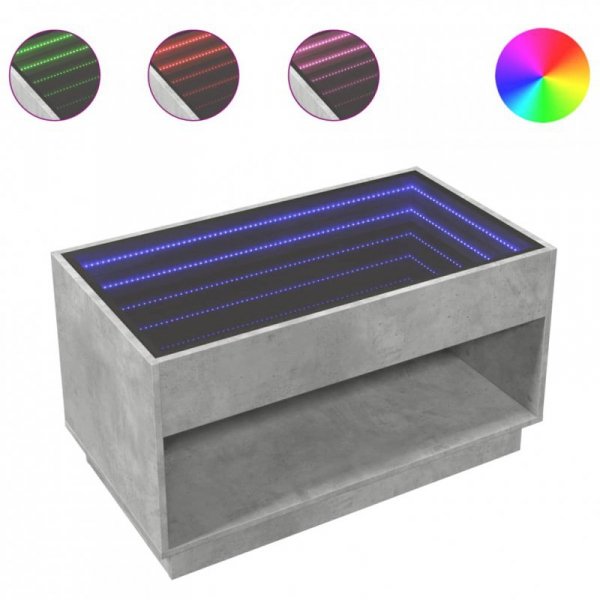 Stolik kawowy z LED Infinity, szarość betonu, 90x50x50 cm