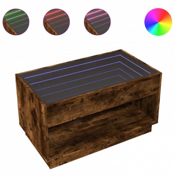Stolik kawowy z LED Infinity, przydymiony dąb, 90x50x50 cm
