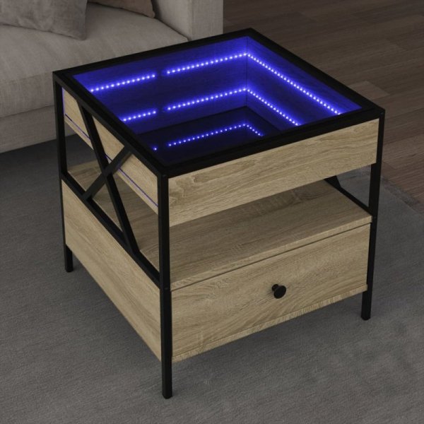 Stolik kawowy z LED Infinity, dąb sonoma, 50x50x51 cm