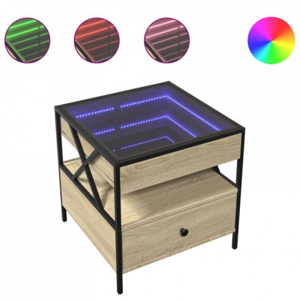 Stolik kawowy z LED Infinity, dąb sonoma, 50x50x51 cm