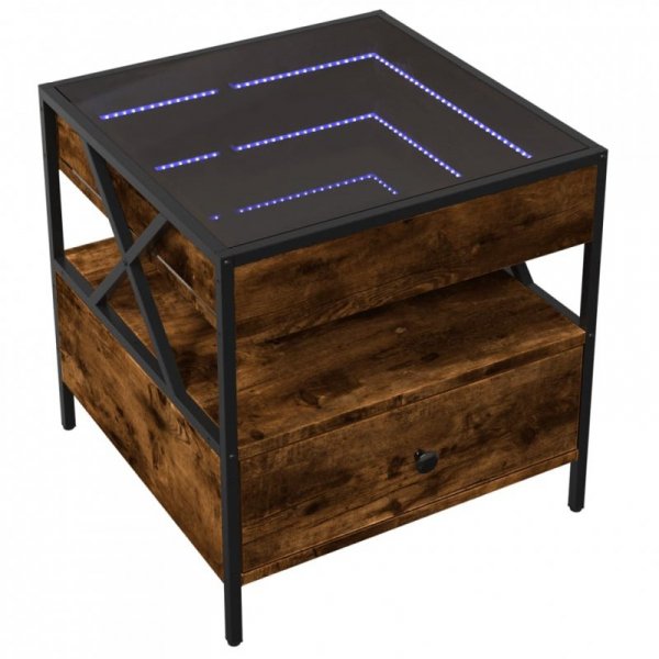 Stolik kawowy z LED Infinity, przydymiony dąb, 50x50x51 cm