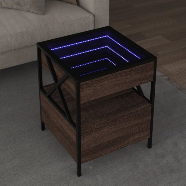 Stolik kawowy z LED Infinity, brązowy dąb, 40x40x51 cm