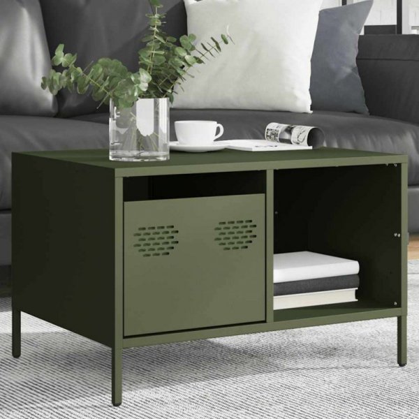 Stolik kawowy oliwkowy 68,5x50x43,5 cm stal walcowana na zimno
