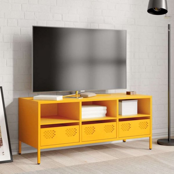 Szafka RTV, żółta, 101,5x39x43,5 cm, stal walcowana na zimno