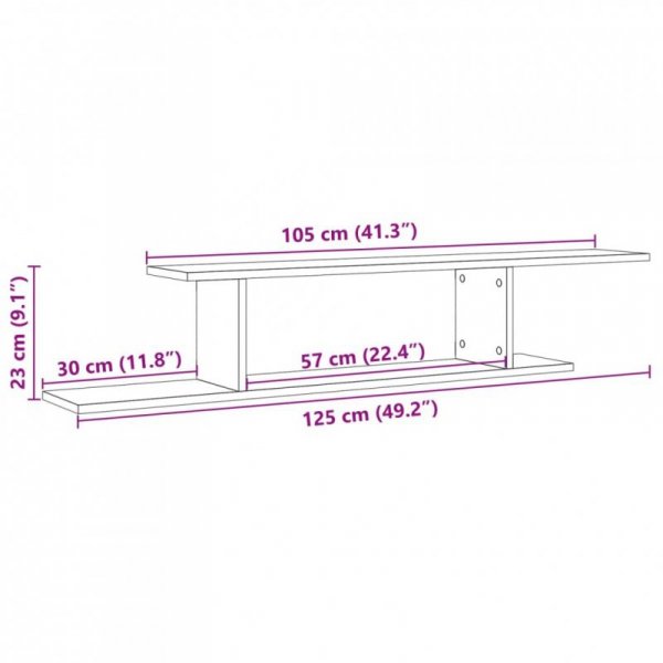 Wisząca szafka pod TV, stare drewno, 125x18x23 cm