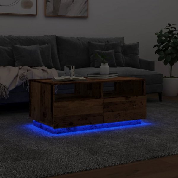 Stolik kawowy z oświetleniem LED, stare drewno, 90x49x40 cm