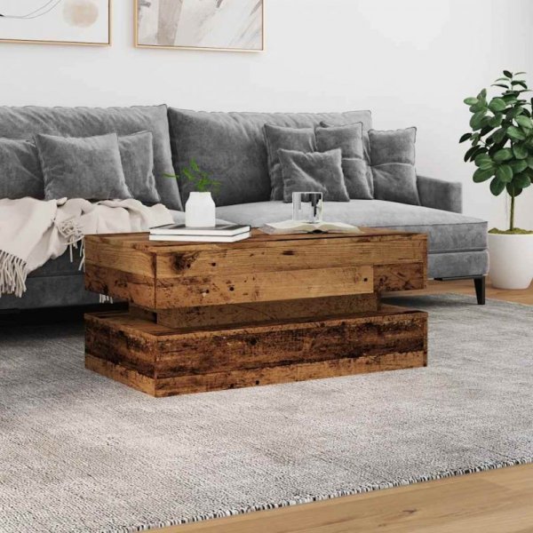Stolik kawowy z oświetleniem LED, stare drewno, 90x50x40 cm
