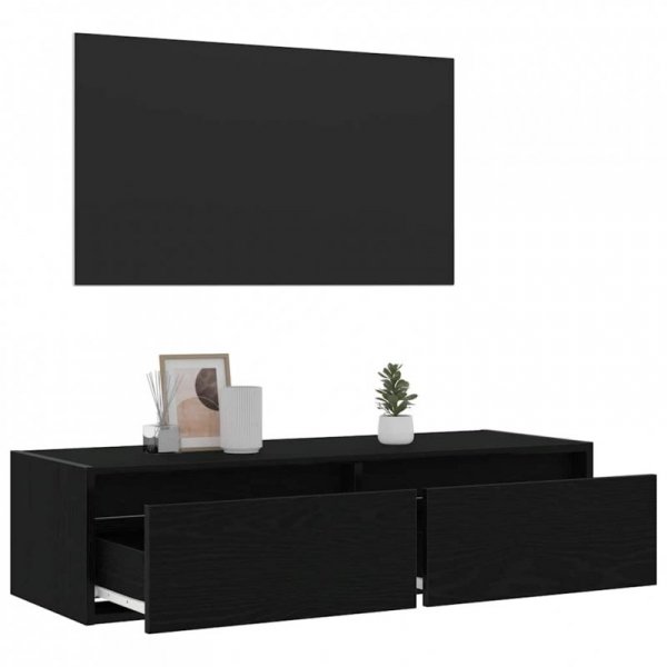 Szafka pod TV z oświetleniem LED, czarna, 100x35,5x25 cm